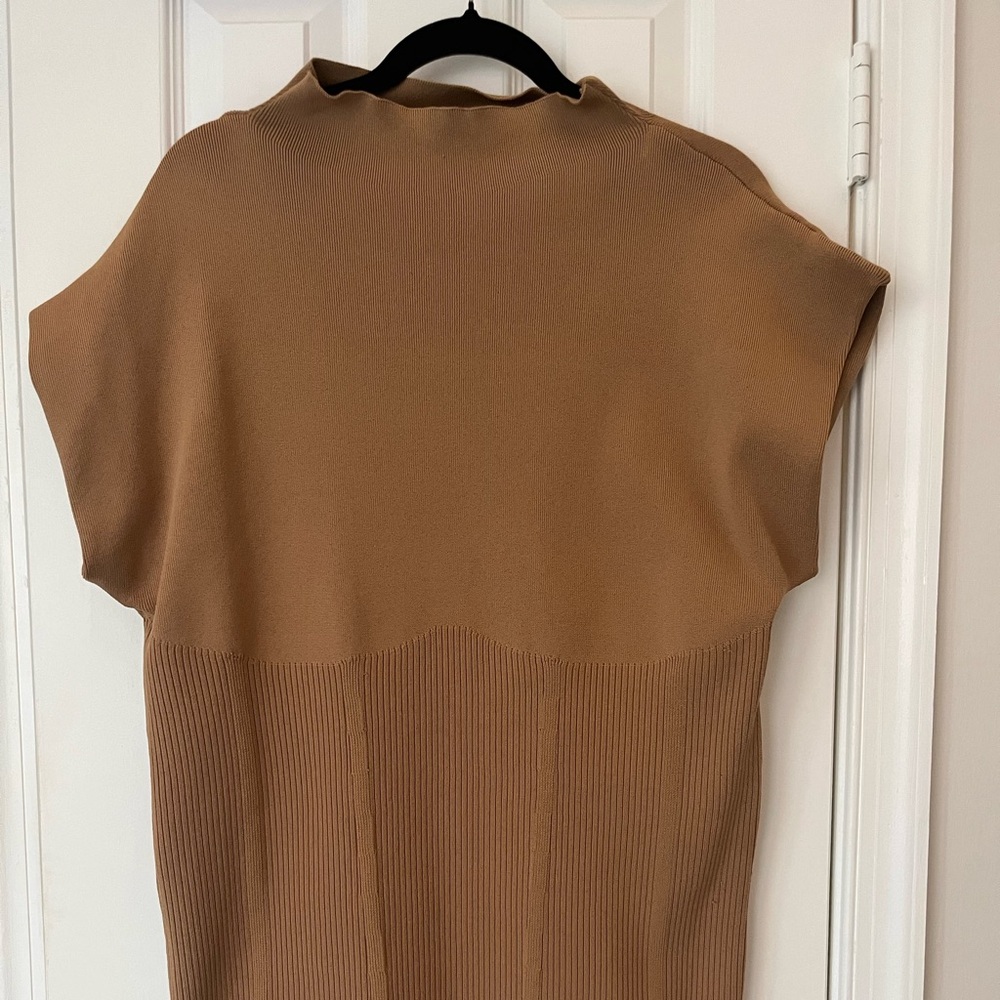 By Anthropologie Sweater Dress Womens Size Small Tan Ribbed Knit Mock Neck